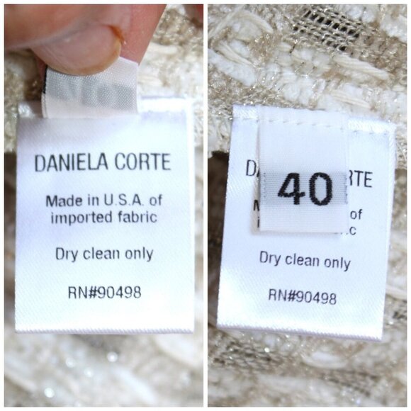 Daniela Corte Waffle Open Front Cardigan Size Medium Tie Waist Metallic USA Knit - Picture 7 of 8